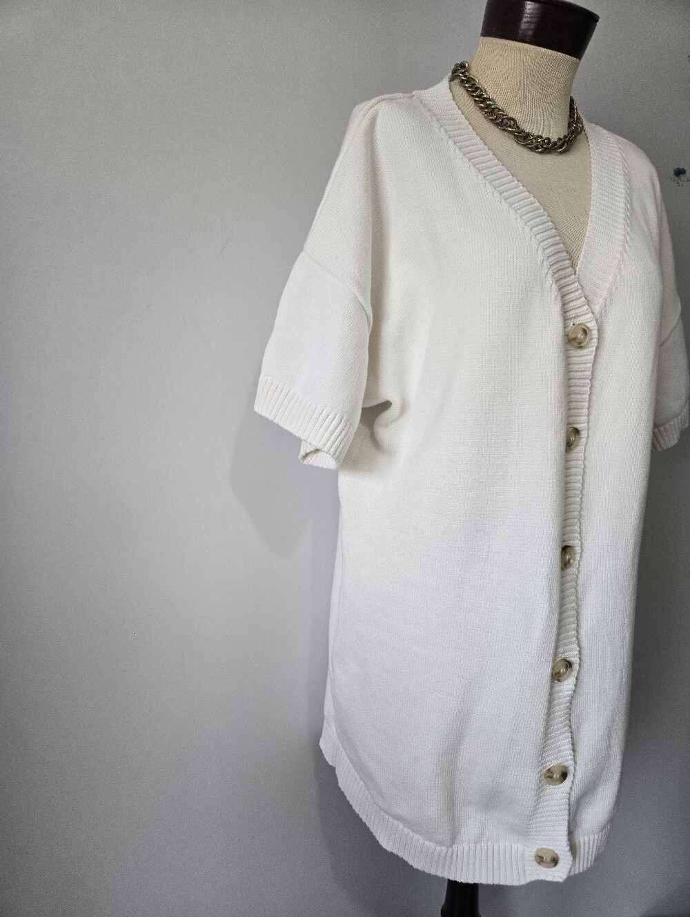 Sabo Australia White Knit Short Sleeve Button-Front Sweater Cardigan. Large - Picture 5 of 13